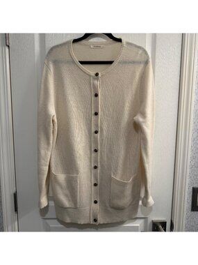WoolOvers Cream Crew Neck Cardigan 100% Lambswool Size Large